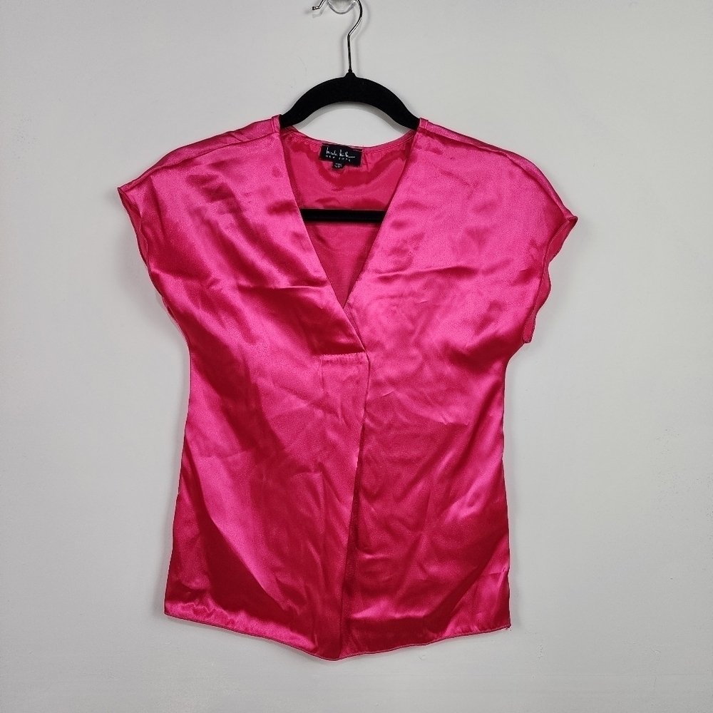 Nicole Miller Hot Pink Fuchsia Cap Sleeve Blouse, Size Xs,  Nwot